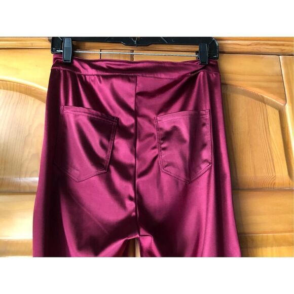 H&M GLOSSY SLIM-FIT PANTS-High Waist -Burgundy SZ M - Picture 7 of 12